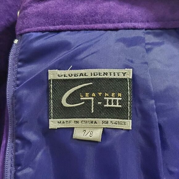 G III Genuine Leather Purple Skirt Size 7/8 Bold Pencil Split Hem 90s Womens - Picture 7 of 9